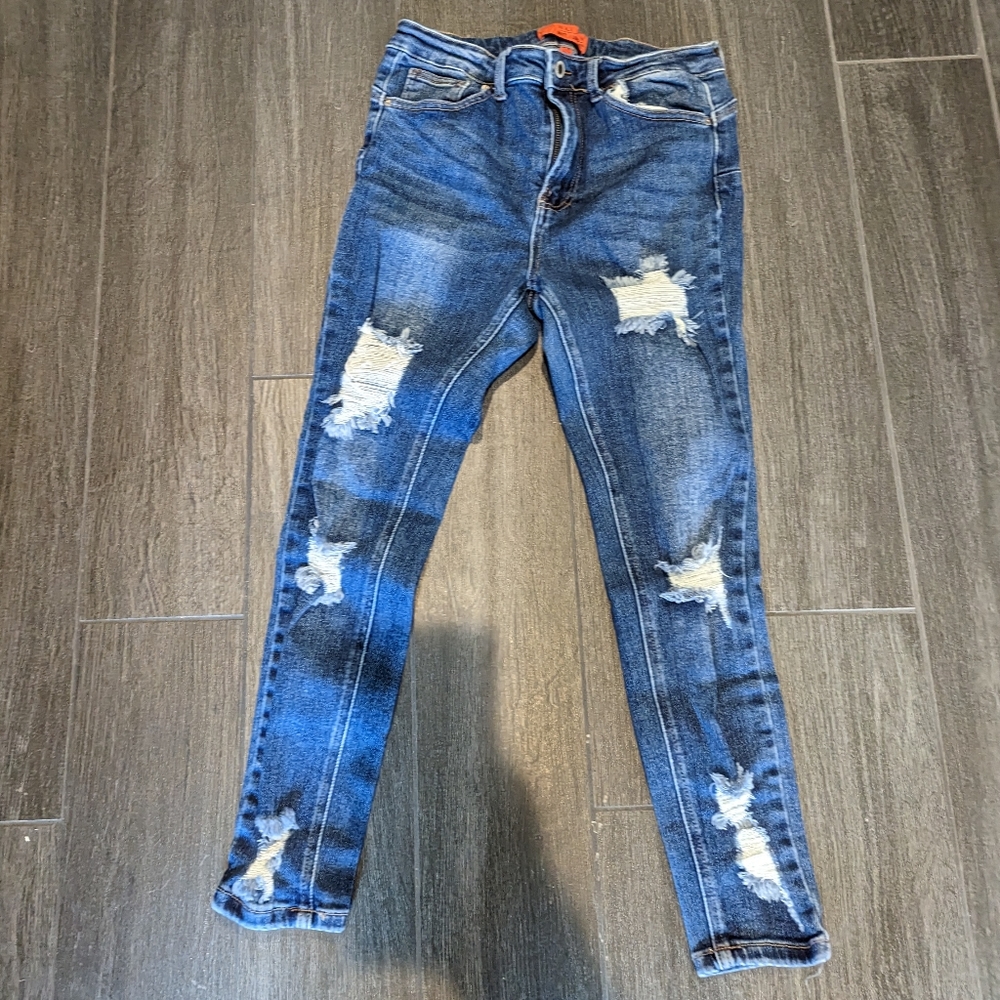 Distressed Wax jean butt I love you skinny